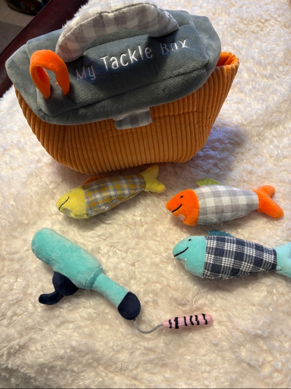 Mud Pie Plush My First Tackle Box Playset with Colorful Fish and Toy Reel